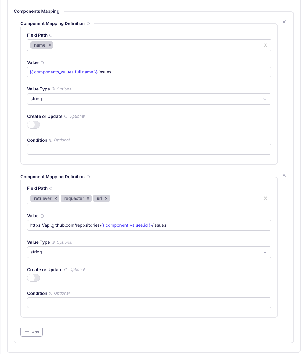 Two component mappings set up in the UI